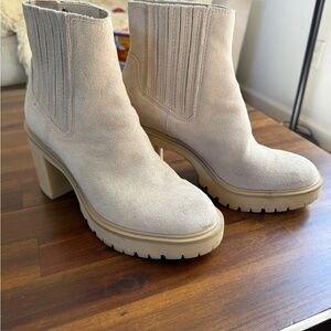 Dolce Vita Cream Heeled Boots with Chunky Block Heel